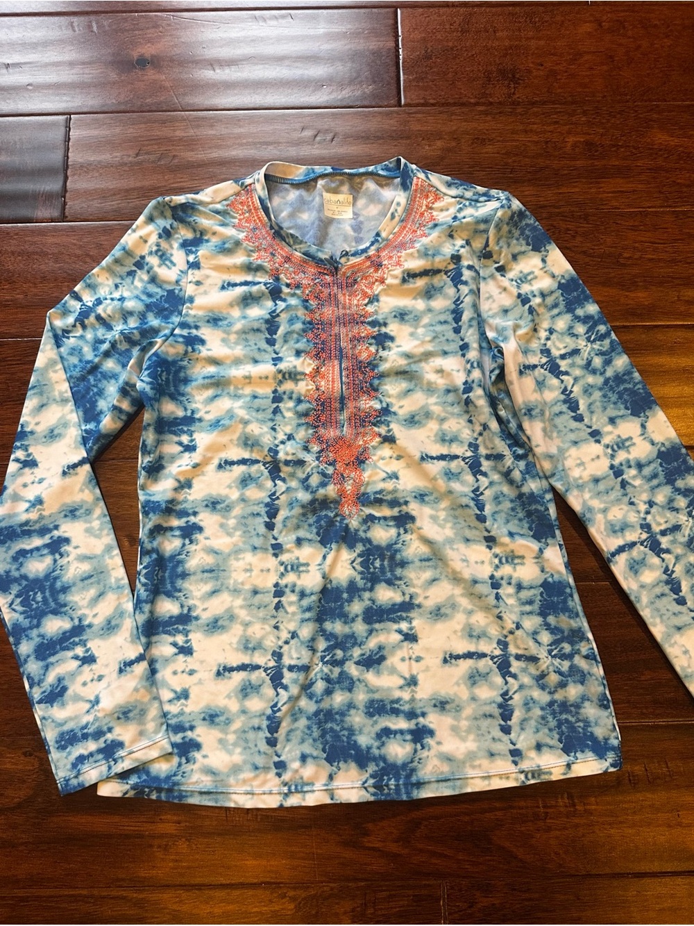 Cabana Life Blue and White Tie-Dye SPF Swim Top